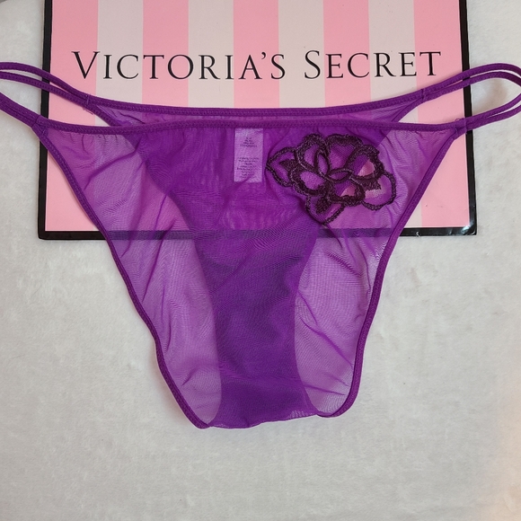 Rare VTG VS Very Sexy Double Strap Mesh String Bikini Panty Size M Purple - Picture 3 of 6